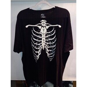 Skeleton T-Shirt Glow In The Dark Halloween Mens 2XL BLACK NEW